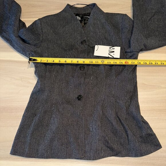 NWT Zara V Neck Linen Wool Blend Button Up Blazer Gray Womens Medium - Picture 5 of 10